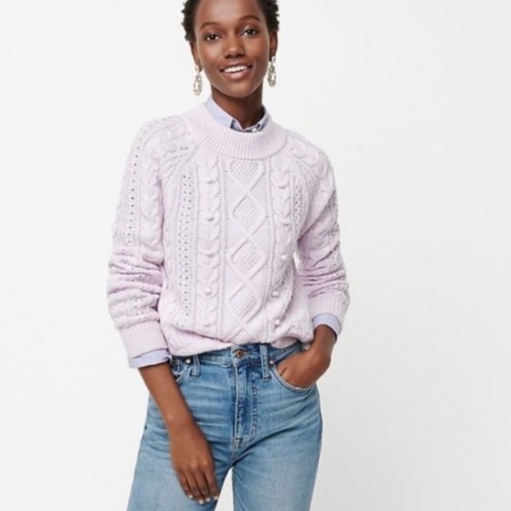J. Crew Lavender Cable Knit Crewneck Sweater Large